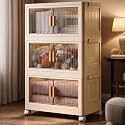 BAMEOS ???? ???????????????? Plastic Storage Cabinet with Doors &amp; Wheels, Multipurpose Storage Organizer for Clothes, Kitchen, Bedroom &amp; Bathroom, Large Space Saving Wardrobe Rack with Magnetic Doors - White