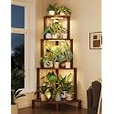 Bamworld Corner Plant Stand with Grow Lights 4-Tier Plant Stand Indoor Wood Plant Stand with Grow Light Tall Shelves Garden Decor for Living Room Balcony