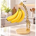 Banana Holder Stand, Giraffe Banana Tree, Natural Wood Fruit Hanger with 2 Heavy Duty Metal Hooks, Decorative Kitchen Countertop Organizer for Fresh Bananas, Housewarming Gift
