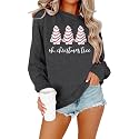 BANGELY Christmas Sweatshirt Women Christmas Tree Cake Graphic Sweater Shirts Xmas Holiday Pullover Cute Long Sleeve Tops