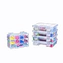 6 Pack Small Clear Plastic Storage Organizer Box with 8 Adjustable Dividers and 3 Fixed Sections, Stackable Carrying Case with Handle and Hinged Lid for Art, DIY Craft Supplies, Tackle
