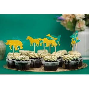 jungle safari cupcake toppers set of 8  gold glitter animal cake decorations for baby showers birthdays amp safari-themed parties