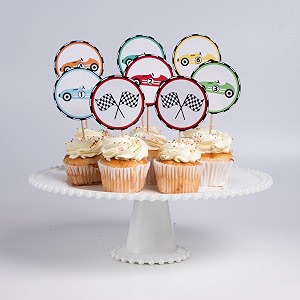 race car cupcake toppers  set of 8  red amp blue car cake picks  racing theme party decorations for kids  boys birthday supplies  fun car party favors amp cake decor