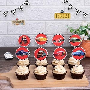 set of 8 cartoon cars cupcake toppers  colorful car party decorations  birthday cake picks  kid39s cartoon vehicle theme supplies