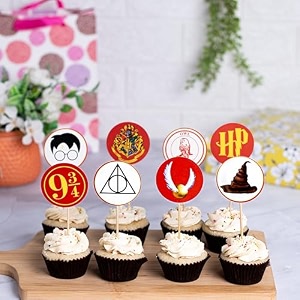 set of 8 wizarding world cupcake toppers  harry potter theme party decorations  birthday cake decorators  kids birthday supplies