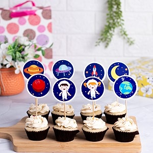space cupcake toppers  set of 8  rocket amp planet cake picks  outer space theme birthday decorations for kids  fun galaxy party supplies amp cake decor