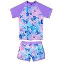 BAOHULU Girls Rash Guard Swimsuit Two Piece Bathing Suit UPF 50+ Short Sleeve Summer Beach Swimwear Size 3-14 Years
