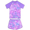 BAOHULU Girls Rash Guard Swimsuit Two Piece Bathing Suit UPF 50+ Short Sleeve Summer Beach Swimwear Size 3-14 Years