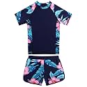 BAOHULU Girls Rash Guard Swimsuit Two Piece Bathing Suit UPF 50+ Short Sleeve Summer Beach Swimwear Size 3-14 Years