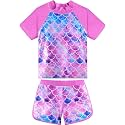 BAOHULU Girls Rash Guard Swimsuit Two Piece Bathing Suit UPF 50+ Short Sleeve Summer Beach Swimwear Size 3-14 Years