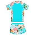 BAOHULU Girls Rash Guard Swimsuit Two Piece Bathing Suit UPF 50+ Short Sleeve Summer Beach Swimwear Size 3-14 Years