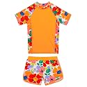 BAOHULU Girls Rash Guard Swimsuit Two Piece Bathing Suit UPF 50+ Short Sleeve Summer Beach Swimwear Size 3-14 Years