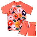 BAOHULU Girls Short Sleeve Swimsuit Two Piece Floral UPF 50+ Rash Guard