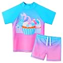BAOHULU Girls Short Sleeve Swimsuit Two Piece Floral UPF 50+ Rash Guard