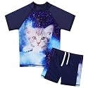 BAOHULU Girls Short Sleeve Swimsuit Two Piece Floral UPF 50+ Rash Guard