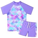BAOHULU Girls Short Sleeve Swimsuit Two Piece Floral UPF 50+ Rash Guard