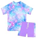 BAOHULU Girls Short Sleeve Swimsuit Two Piece Floral UPF 50+ Rash Guard