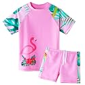 BAOHULU Girls Short Sleeve Swimsuit Two Piece Floral UPF 50+ Rash Guard