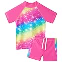 BAOHULU Girls Short Sleeve Swimsuit Two Piece Floral UPF 50+ Rash Guard