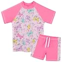 BAOHULU Girls Short Sleeve Swimsuit Two Piece Floral UPF 50+ Rash Guard
