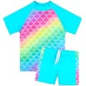 BAOHULU Girls Short Sleeve Swimsuit Two Piece Floral UPF 50+ Rash Guard