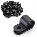 BAOMAIN 3/8-Inch R-Type Cable Clamps, 100-Pack Black Nylon Wire Management Clips, UC-2 Screw-On Cord Fasteners for Home, Office, and Industrial Use