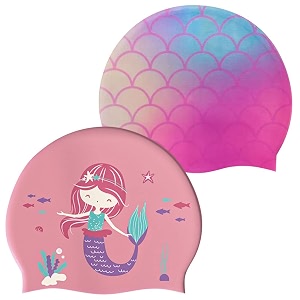 2pcs kids swim cap silicone swimming cap for boys girls age 3-8 cover ear cartoon waterproof bathing caps keep hair dry swimming hat for long and short hair