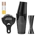 A Bar Above Cocktail Shaker Set, 4-Piece Professional Bartender Kit with Boston Shaker, Strainer and Jigger, Stainless Steel Bar Accessories for Craft Cocktails, Black
