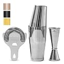 A Bar Above Cocktail Shaker Set, 4-Piece Professional Bartender Kit with Boston Shaker, Strainer and Jigger, Stainless Steel Bar Accessories for Craft Cocktails, Silver