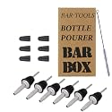 Bar Box Stainless Steel Wine Liquor Bottle Pour Dispenser Tapered Spout Rubber Stopper (Fits Alcohol Bottles up to 1 L, Spirits, Syrup and Olive Oil) -6 Pcs Set with Pourer Caps