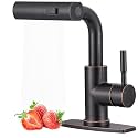 Bar Sink Faucet Single Hole - for Bar Small Kitchen Bathroom Faucets with cUPC Supply Lines, 3 Water Modes Wet Bar Faucets 360 Swivel Prep Sink Faucet with Pull Out Sprayer, Oil Rubbed Bronze