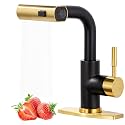 Bar Sink Faucet Single Hole - for Bar Small Kitchen Bathroom Faucets with cUPC Supply Lines, 3 Water Modes Wet Bar Faucets 360 Swivel Prep Sink Faucet with Pull Out Sprayer, Black Gold