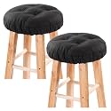 Bar Stool Covers Set of 2, Stool Covers Round with Elastic Band Pad, Soft Stool Seat Covers, Nonslip and Washable, 12 Inch, Black