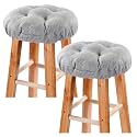 Bar Stool Covers Set of 2, Stool Covers Round with Elastic Band Pad, Soft Stool Seat Covers, Nonslip and Washable, 12 Inch, Grey