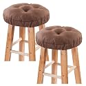 Bar Stool Covers Set of 2, Stool Covers Round with Elastic Band Pad, Soft Stool Seat Covers, Nonslip and Washable, 12 Inch, Brown