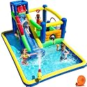 Baralir Upgrade 14.3x13.5FT Inflatable Water Park & Bounce House with Large Splash Pool, Long Slide, Climbing Wall, Basketball Hoop, Craw-Through Hole and Tunnel for Endless Summer Fun