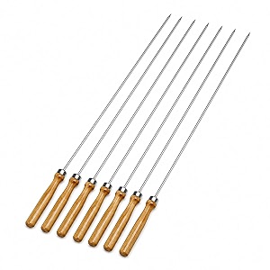 barbecue pit 18inches round shape 304 ss food grade skewers with wooden handle tandoor amp grill skewers reusable kebab sticks for bbq tikka paneer meat amp vegetables - pack of 8pcs