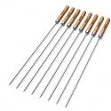 BARBECUE PIT Round BBQ Skewers with Wooden Handle 24 inches, 304 Food Grade Stainless Steel, Dishwasher Safe, for Tandoor, Kebab, Paneer Tikka, Seekh Kabab &amp; Outdoor Grilling — Pack of 8pcs