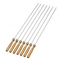Barbecue Pit 18inches Round Shape 304 S.S. Food Grade Skewers with Wooden Handle, Tandoor & Grill Skewers, Reusable Kebab Sticks for BBQ, Tikka, Paneer, Meat & Vegetables - Pack of 8pcs