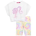 Barbie Doll Silhouette Tie Dye Logo Girls Multicoloured T-Shirt and Shorts Set