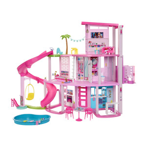 barbie dreamhouse 75 pieces pool party doll house with 3 story slide
