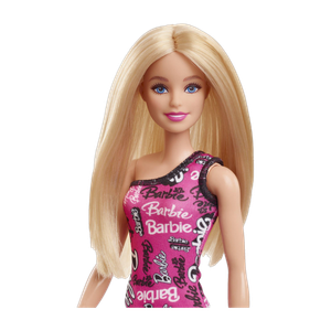 barbie fashion doll with straight blonde hair wearing removable pink dress  shoes
