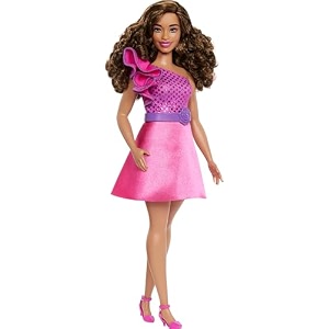 barbie fashionistas doll 225 curvy body type with brown hair pink sparkly dress amp accessories 65th anniversary collectible fashion doll