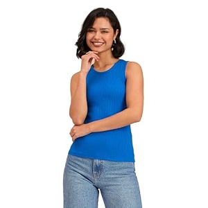 barcino beige ribbed round neck tank top