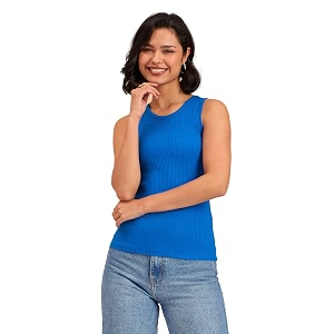 barcino beige ribbed round neck tank top