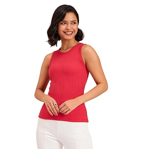 barcino beige ribbed round neck tank top