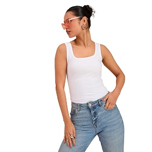 barcino beige ribbed square neck tank top