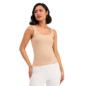barcino beige ribbed square neck tank top