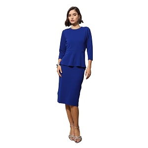 barcino Black Peplum Diamante Neck Bodycon Dress