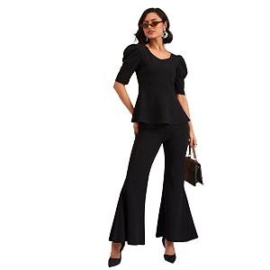 barcino Black Peplum Top with Bellbottom Pants